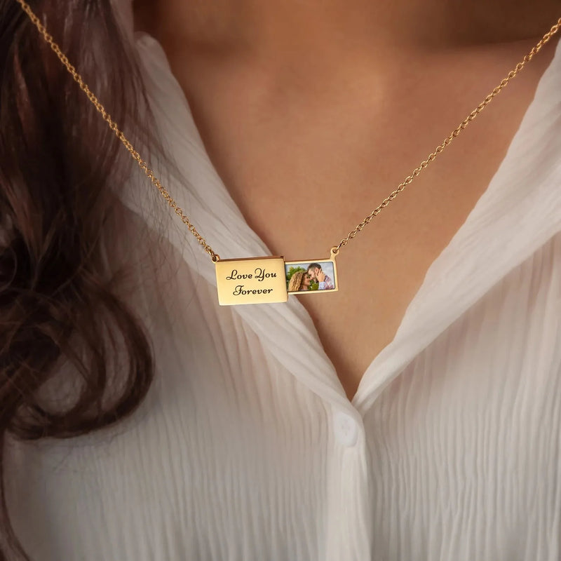 Graduation Gifts - Photo Locket Necklace- Engraved Necklace - Hidden Drawer Photo Necklace - Anniversary Gift for Her - Best Friend Gift