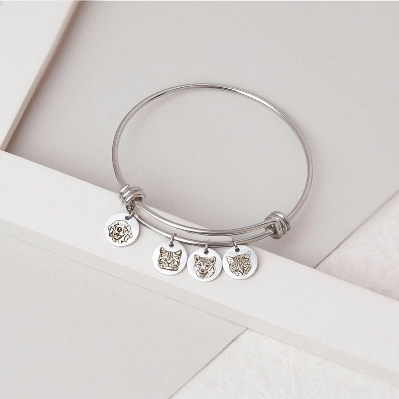 Personalized Gifts - Pet Portrait Custom - Pet Bracelet -Engraved Dog Portrait Charm Bracelet - Pet Memorial Gift - Pet Lover Gift