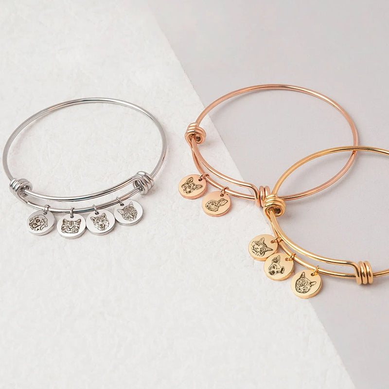 Personalized Gifts - Pet Portrait Custom - Pet Bracelet -Engraved Dog Portrait Charm Bracelet - Pet Memorial Gift - Pet Lover Gift