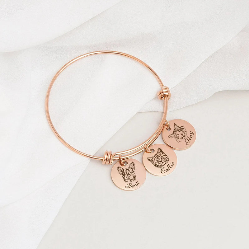 Gift for Friend - Pet Portrait Bracelet - Pet Portrait Custom - Engraved Dog Portrait - Pet Memorial Bracelet - Dog Bracelet