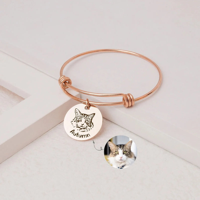 Pet Portrait Bracelet Custom - Engraved Dog and Name Bracelet - Dog Bracelet Personalized Memorial Gift - Mothers Day Gifts for Grandma