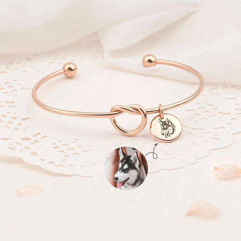 Gifts for Granddaughter - Pet Portrait Custom - Charm Bracelet Engraved Dog Cat Portrait - Granddaughter Gift from Grandma
