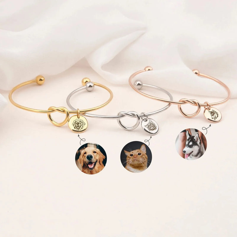 Gifts for Granddaughter - Pet Portrait Custom - Charm Bracelet Engraved Dog Cat Portrait - Granddaughter Gift from Grandma