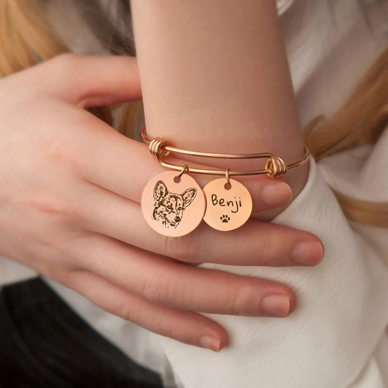 Dog Name Bracelet - Custom Pet Portrait - Pet Loss of Dog Memorial Gift - Dog Portrait Bracelet - Pet Memorial Gift - Grandma Gift
