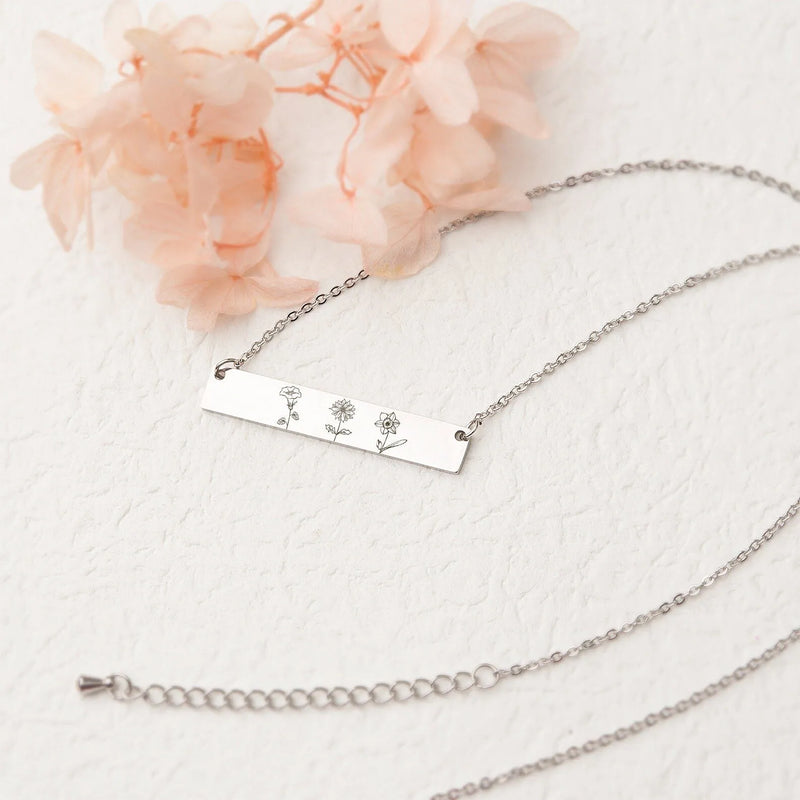 Family Necklace for Grandma - Personalized Birth Flower Necklace - Birth Flower Family Bar Necklace - Grandma Gift Mothers Day Jewelry