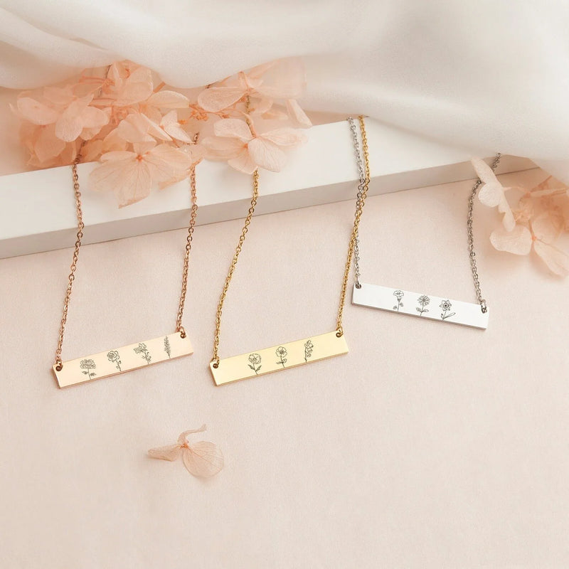 Family Necklace for Grandma - Personalized Birth Flower Necklace - Birth Flower Family Bar Necklace - Grandma Gift Mothers Day Jewelry