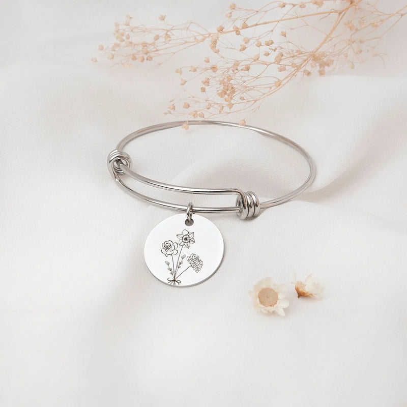 Gift for Best Friend - Birth Flower Bracelet - Combined Bouquet Flower Bracelet Custom - Birth Flower Bracelet Gift for Her