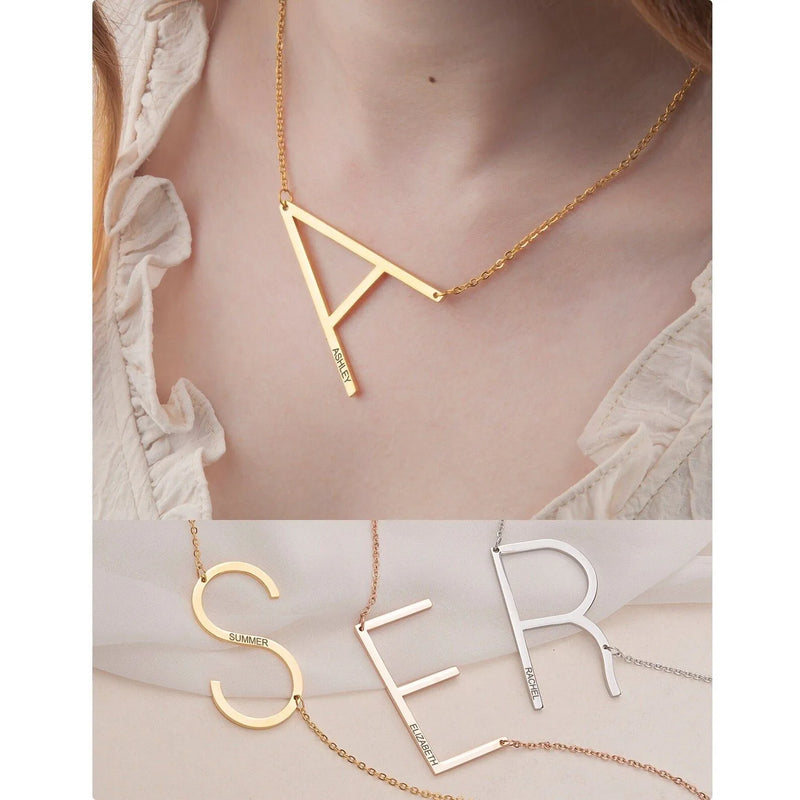 Girl Graduation Gifts - Large Letter Necklace - Letter Name Personalized - Sideways Initial Necklace Oversized Granddaughter Graduation Gift