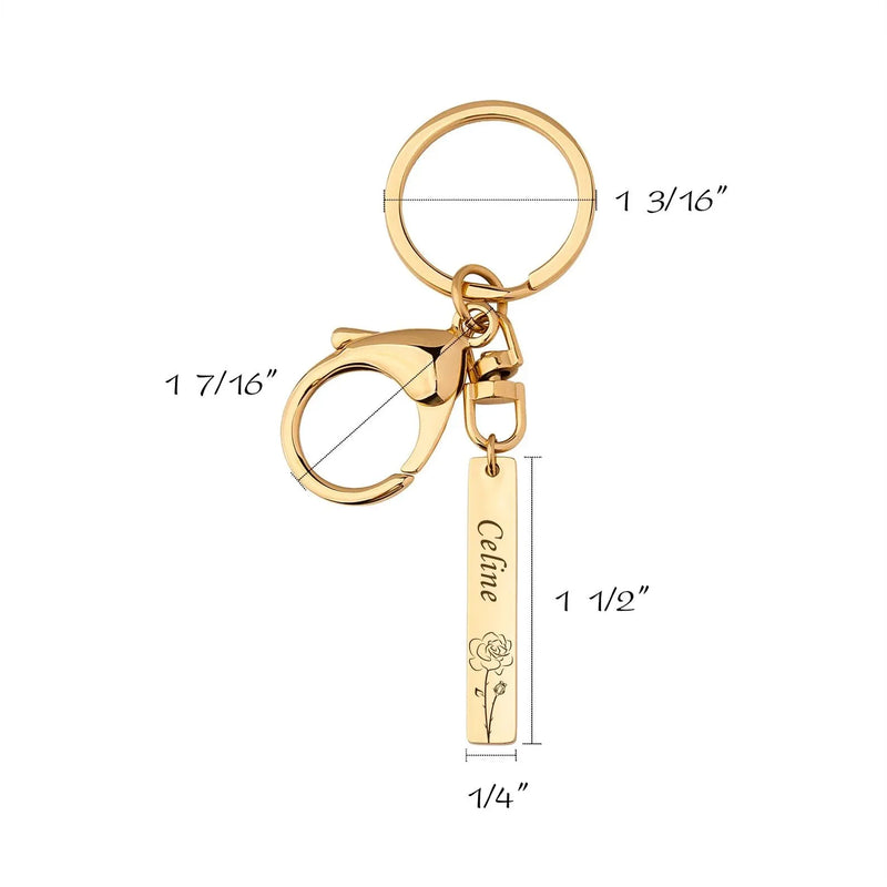 Graduation Gift For Her - Custom Keychain Engraved Back Class of 2024 - Birth Flower Keychain with Name - Keychain for Best Friend Gift