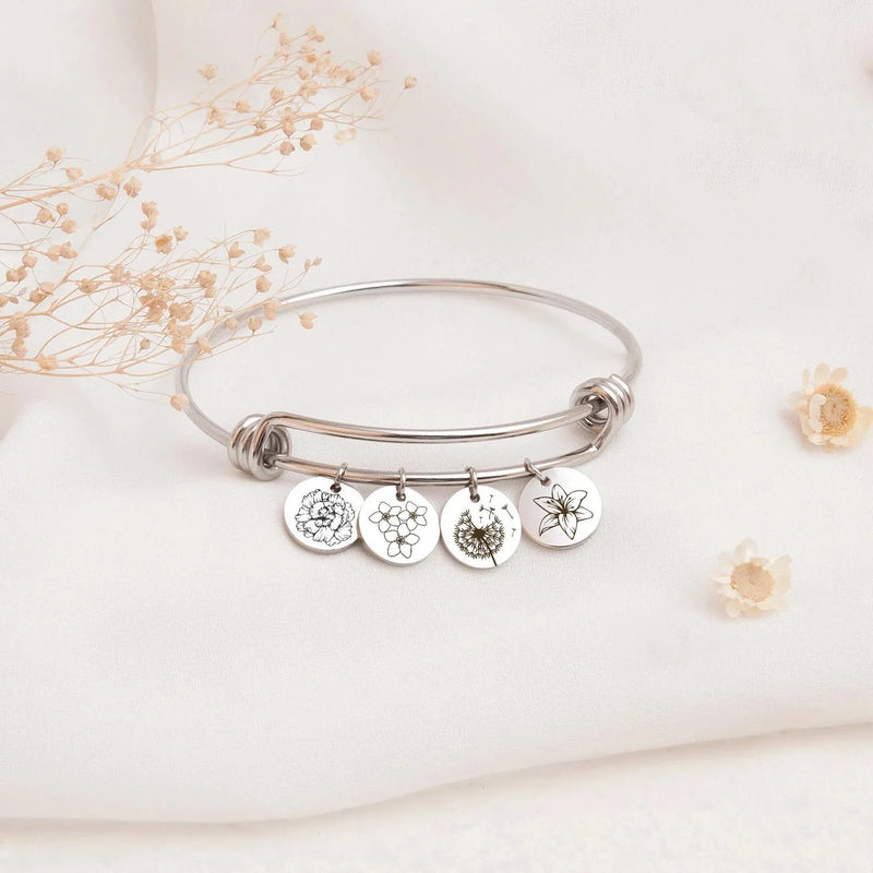 Mothers Day Bracelet - Birth Flower Bracelet Custom - Personalized Birth Flower Jewelry - Grandma Bracelet - Small Charm Flower Bracelet