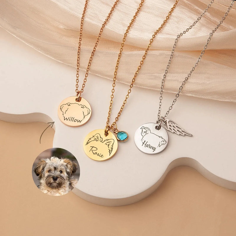 Personalized Pet Ear Necklace - Custom Engraved Dog Ear Necklace with Name - Dog Mom Gift - Pet Ear Outline Necklace Custom Birthstone