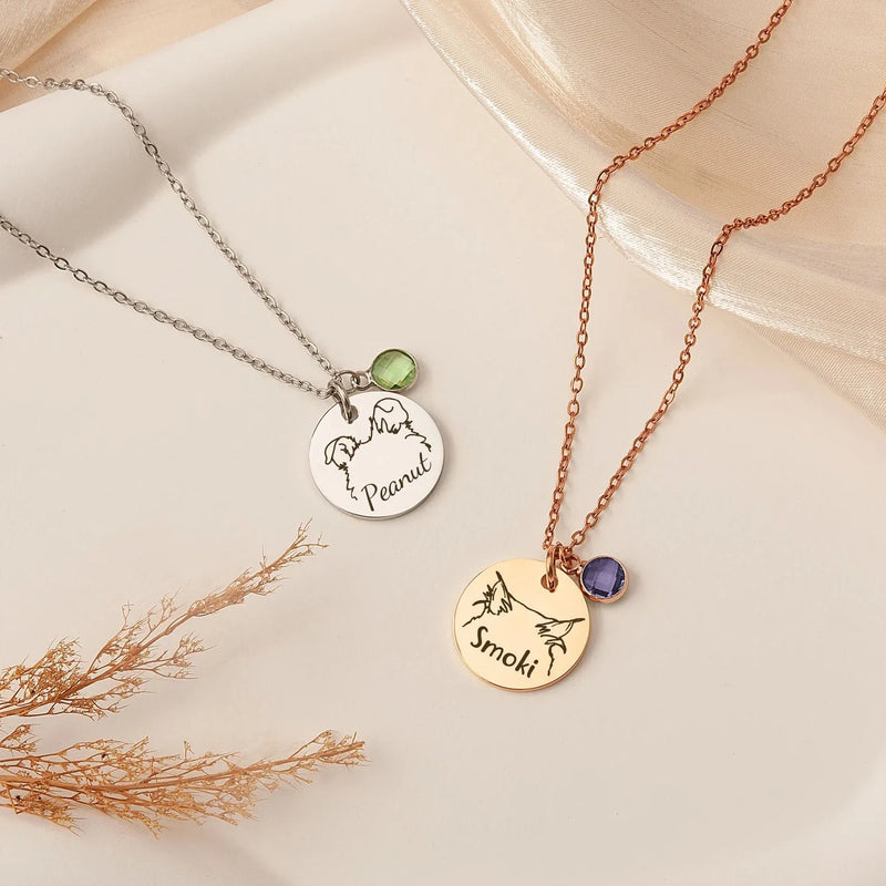 Personalized Pet Ear Necklace - Custom Engraved Dog Ear Necklace with Name - Dog Mom Gift - Pet Ear Outline Necklace Custom Birthstone