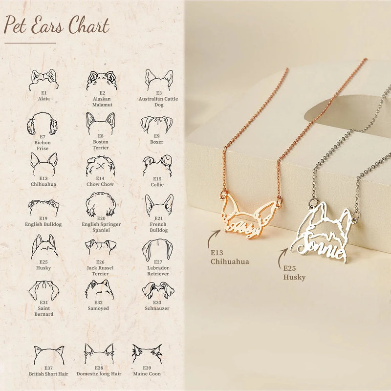 Personalized Pet Ears Necklace - Custom Pet Jewelry - 925 Sterling Silver Dog Name Necklace - Gift for Her - Best Friend Gift