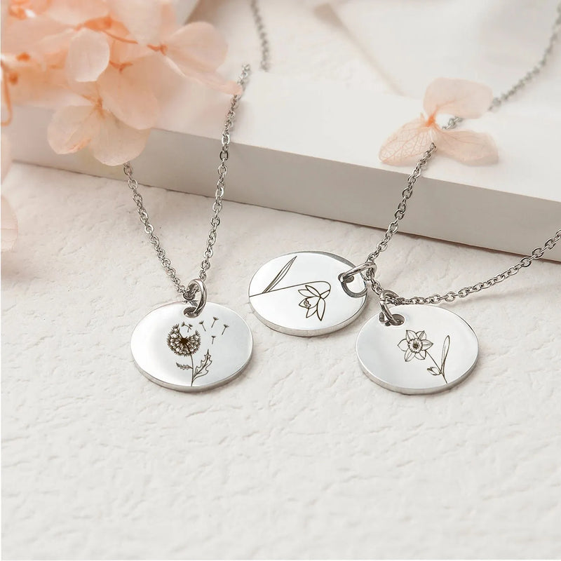 Sister Necklace for 3 - Birthflower Necklace Custom - Birth Flower Necklace with Names - Birth Flower Jewelry - Sister Gifts