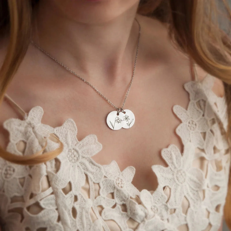 Sister Necklace for 3 - Birthflower Necklace Custom - Birth Flower Necklace with Names - Birth Flower Jewelry - Sister Gifts