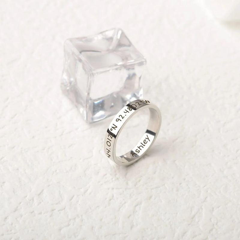 Coordinate Ring - Coordinate Ring Sterling Silver - Latitude Longitude Ring Custom - Coordinates Stackable Band Ring Boyfriend Gift