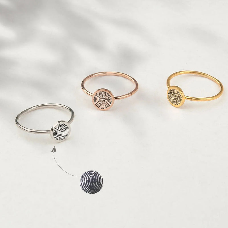 Fingerprint Ring for Women - Personalized Ring - Engraved Ring Actual Fingerprint Jewelry - Custom Memorial Jewelry Round Memorial Ring
