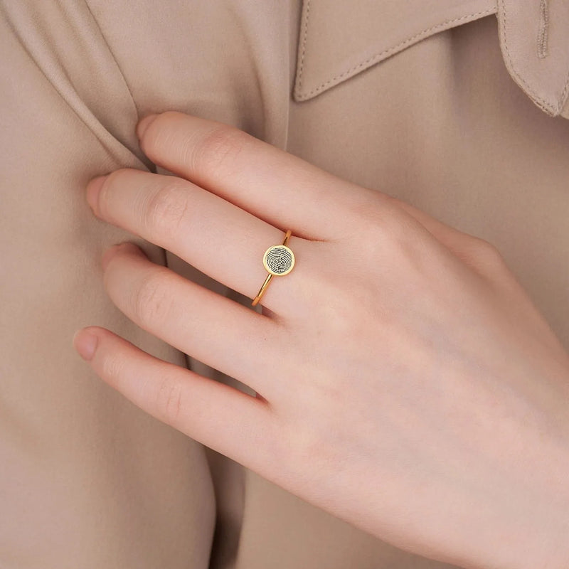 Fingerprint Ring for Women - Personalized Ring - Engraved Ring Actual Fingerprint Jewelry - Custom Memorial Jewelry Round Memorial Ring