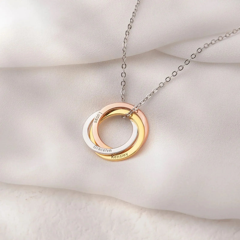 Mothers Day Necklace - Linked Circle Necklace - Family Necklace Engraved Kids Name Necklace - Interlocking Circle Necklace Sterling Silver
