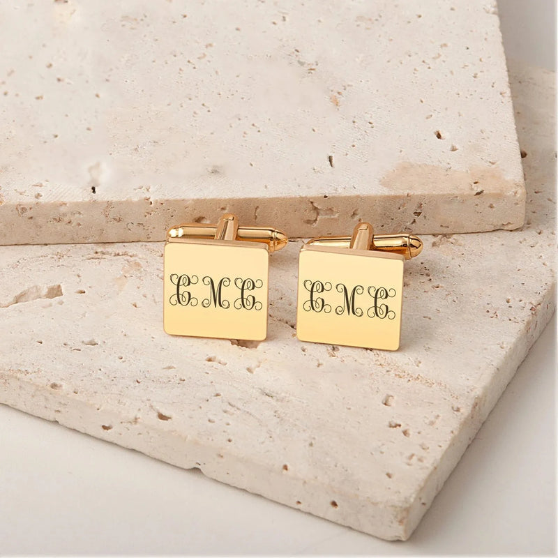 Gold Cufflinks - Engraved Monogram Letter Cufflink - Personalised Cufflinks Initial Design - Name Cufflinks - Groomsman Gift