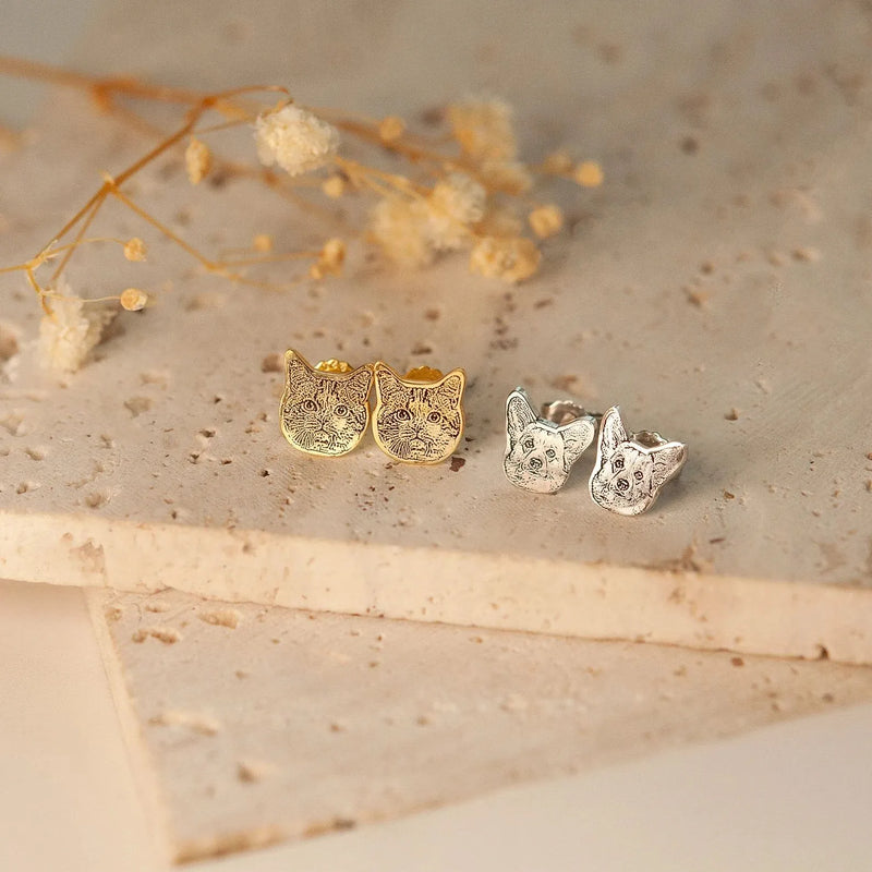 Custom Pet Earrings Hypoallergenic - Pet Face Earrings - Personalized Cat Dog Portrait Earrings in 925 Sterling Silver - Gift for Pet Mom