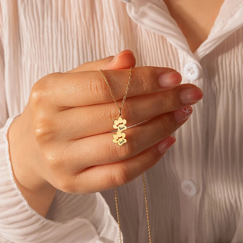 18K Gold Paw Print Name Necklace - Paw Necklace Personalized Pet Name - Mini Pet Paw Pendant Necklace For Pet Mom - Mothers Day Gifts