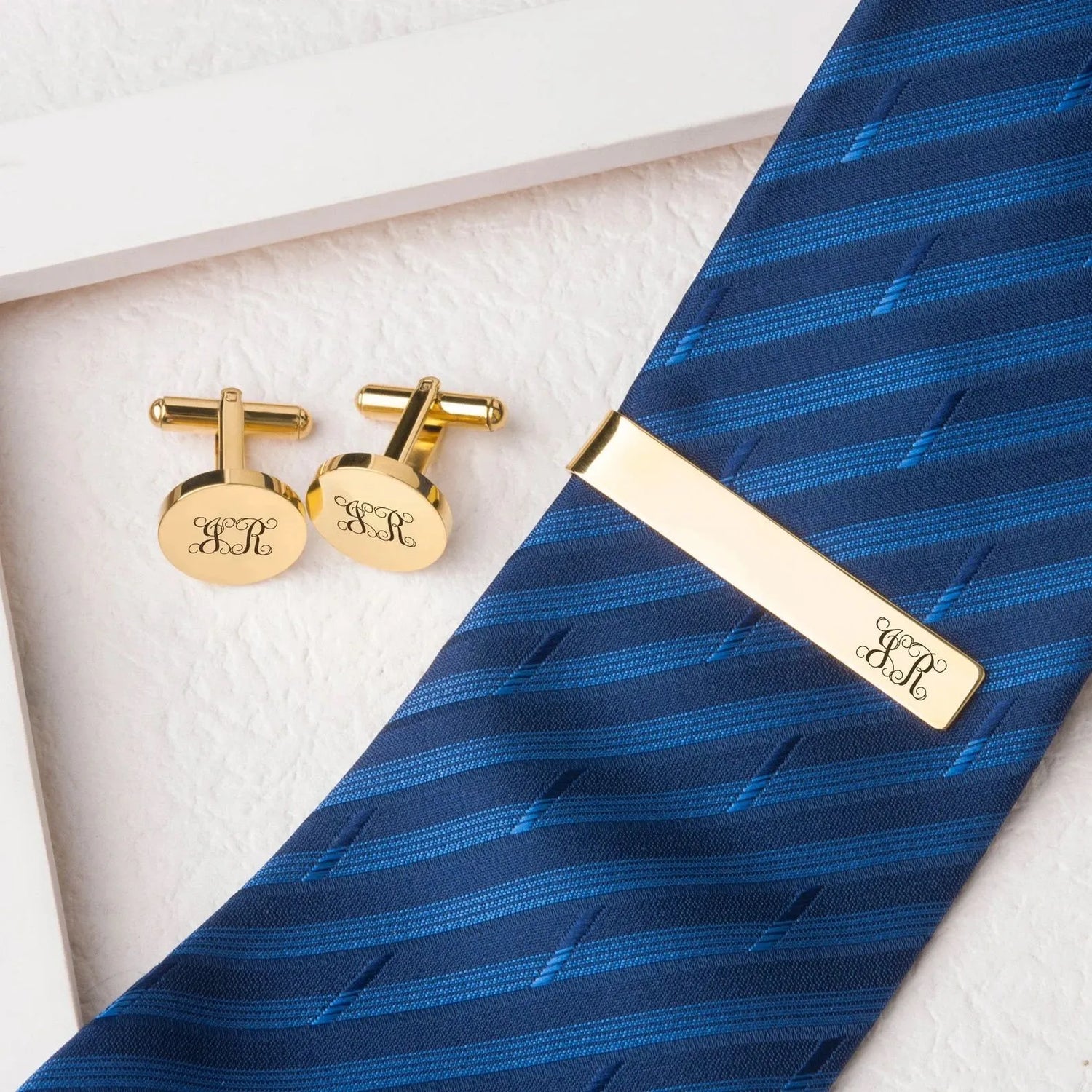 Personalized Name Tie Clip and Cufflink Set - Wedding Gift Tie Clip and Cufflink Set - Monogram Tie Clip With Initial