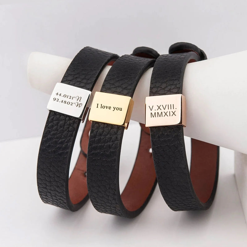 Fathers Day Gift from Wife, Custom Leather Bracelet, Adjustable Cuff Wristband Bracelet Husband Birthday Gift, Leather Wristband Mens Gift