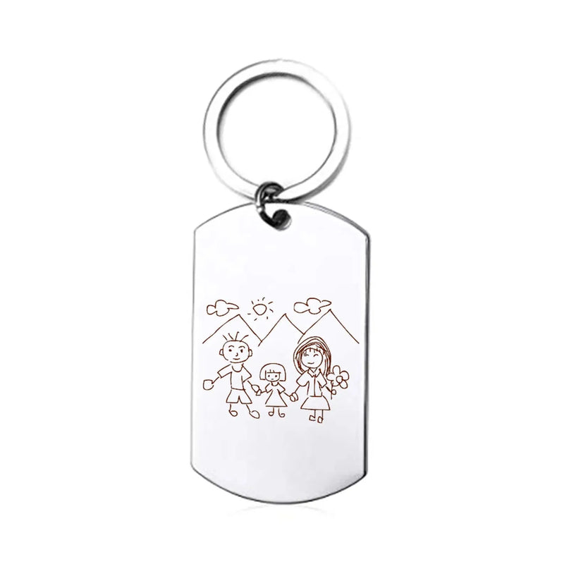 Fathers Day Gift from Kids - Custom Actual Kids Drawing Keychain - Engraved Drawing Keychain - Dad Gift Grandpa Gift