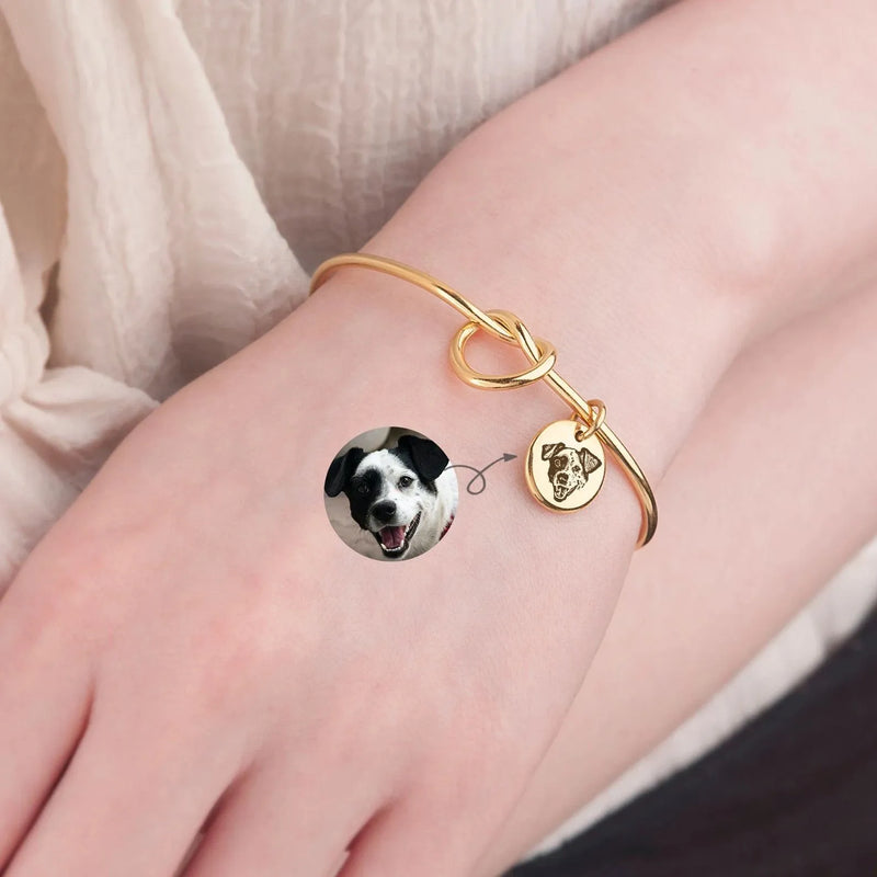 Pet Portrait Bracelet Custom - Pet Bracelet Memorial - Pet Knot Bracelet With Charms - Pet Lover Gift - Birthday Gifts for Daughter