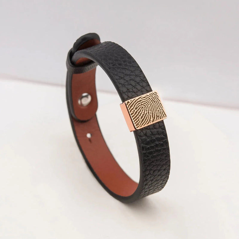 Fingerprint Bracelet Leather - Memorial Bracelet Personalized - Genuine Leather Bracelet - Fingerprint Jewelry - Unique Fathers Day Gifts