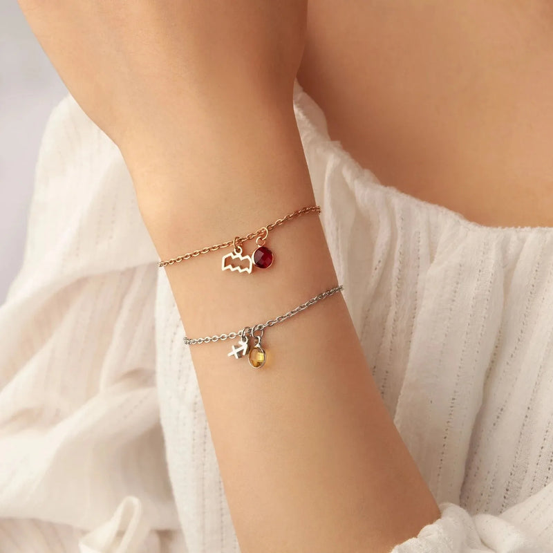 Zodiac Bracelet for Women - Constellation Bracelet - Custom Birthstone Bracelet - Pisces Layered Bracelet with Constellation Card