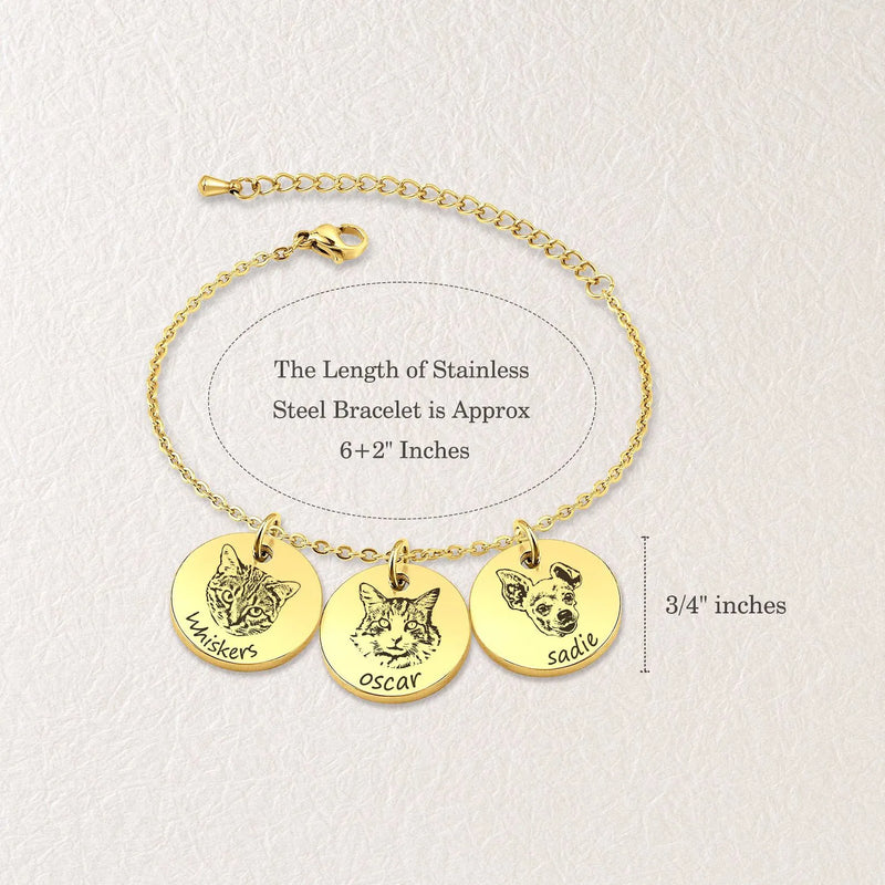 Pet Bracelet for Women - Pet Portrait Custom - Charm Bracelet Engraved Animal Horse Bunny - Pet Memorial Gift - Gifts For Women