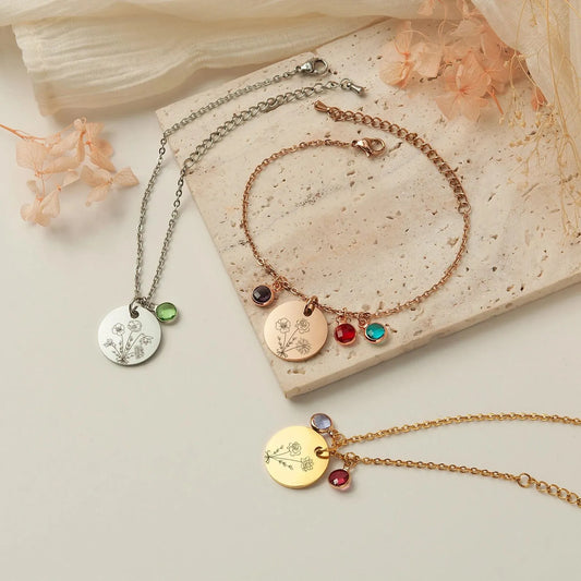 Gift for Sister - Combined Bouquet Flower Bracelet - Birth Flower Bracelet - Floral Bracelet Birthstone Bracelet Handmade Gift