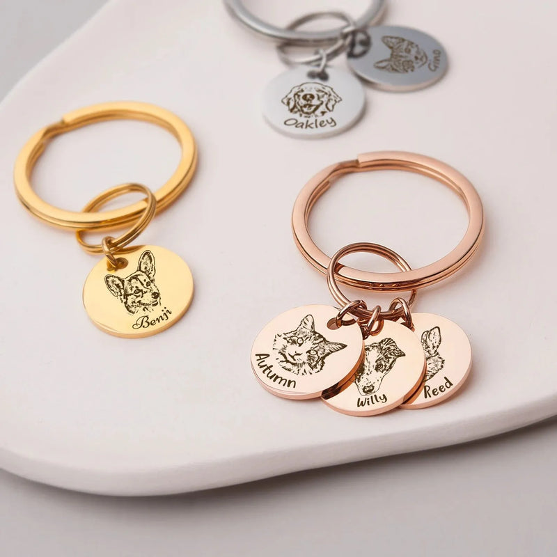 Dog Mom Gifts - Custom Pet Portrait Keychain - Engraved Dog Keychain - Pet Keychain - Custom Pet Gift for Pet Lover - Pet Keyrings