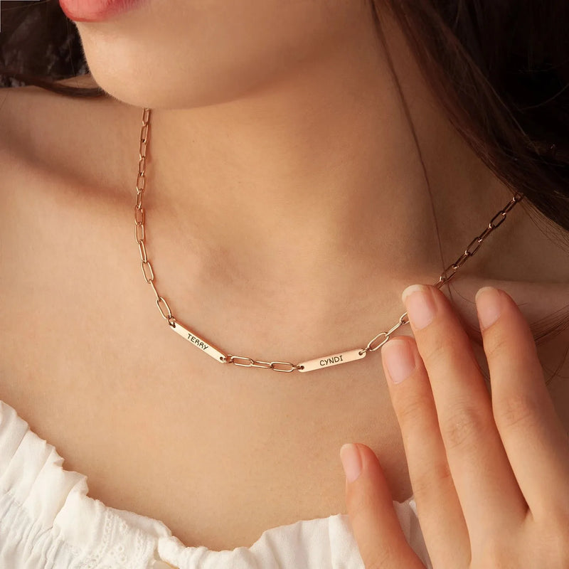Mom Necklace with Kids Name - Paperclip Chain Necklace - Personalized Jewelry Gifts for Mom - Multiple Name Bar Necklace Mothers Day Gifts
