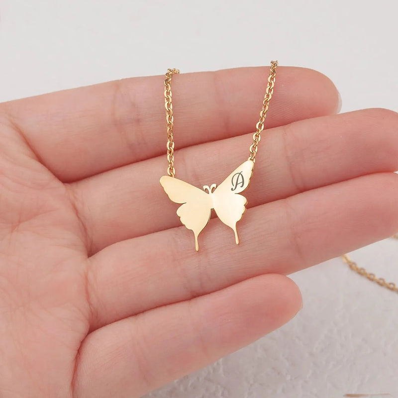 Butterfly Necklace - Engraved Initial Butterfly Necklace Personalized - Butterfly Necklace Handmade Jewelry For Women Mom Gift