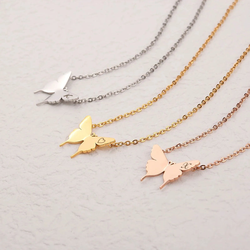 Butterfly Necklace - Engraved Initial Butterfly Necklace Personalized - Butterfly Necklace Handmade Jewelry For Women Mom Gift