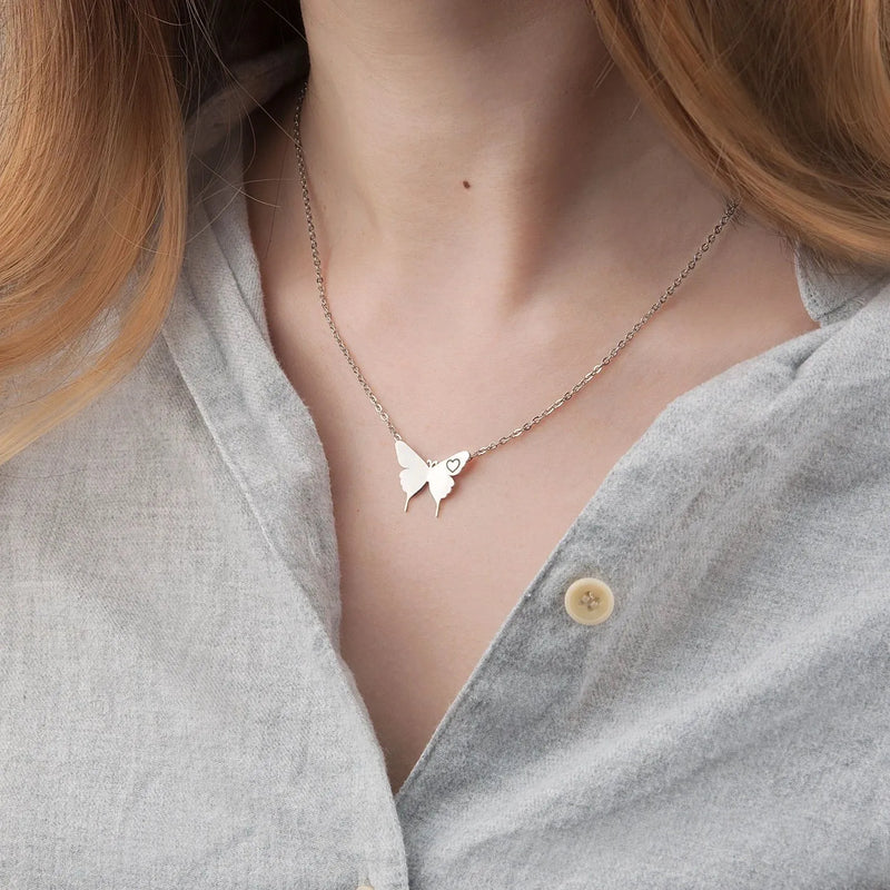 Butterfly Necklace - Engraved Initial Butterfly Necklace Personalized - Butterfly Necklace Handmade Jewelry For Women Mom Gift