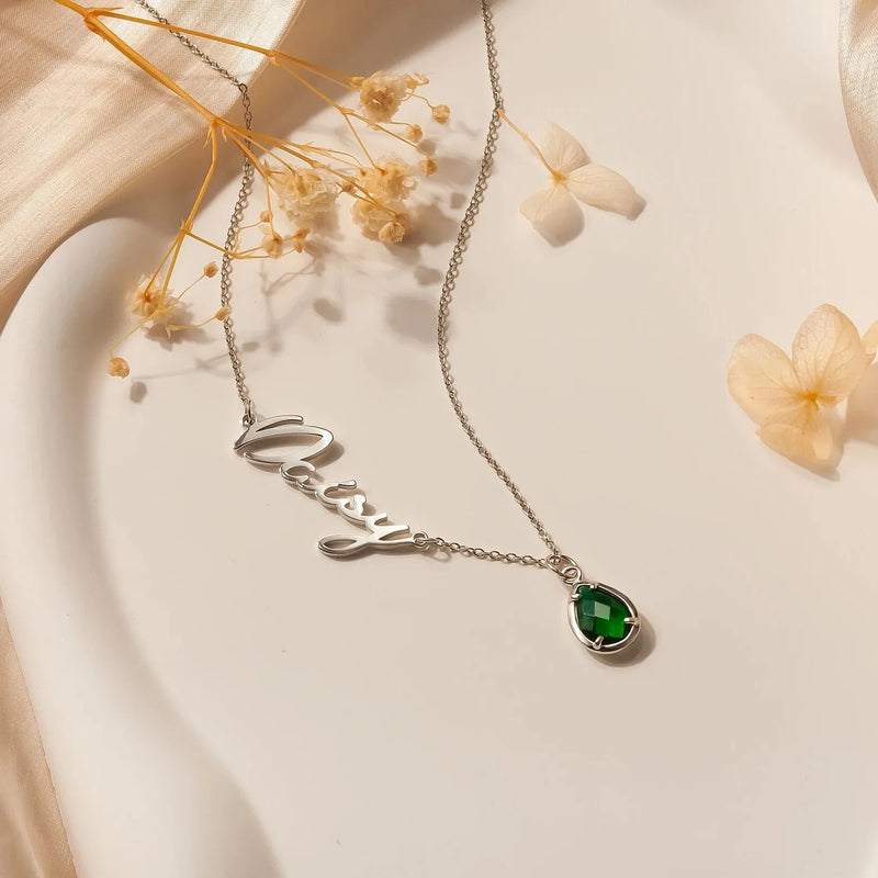 Necklace with Name and Birthstone - Personalized Drop Birthstone Name Necklace - Custom Name Necklace Birthstone - Mothers Day Gift for Wife