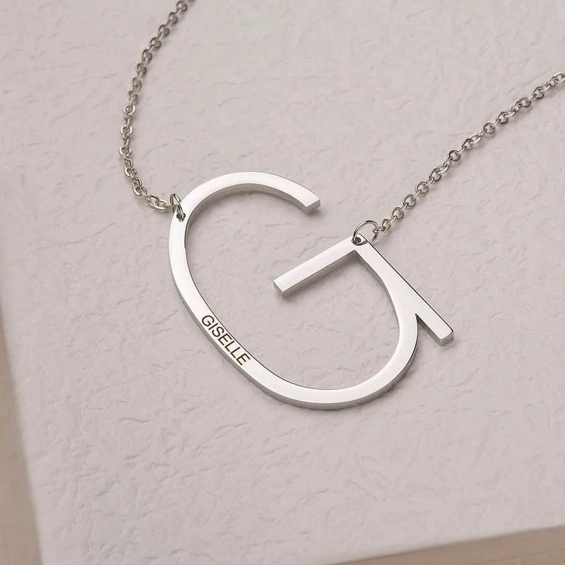 Sideways Initial Necklace Gold - Oversized Letter Sideways Necklace Engraved Name - Big Letter Necklace Engraved New Mom Gifts