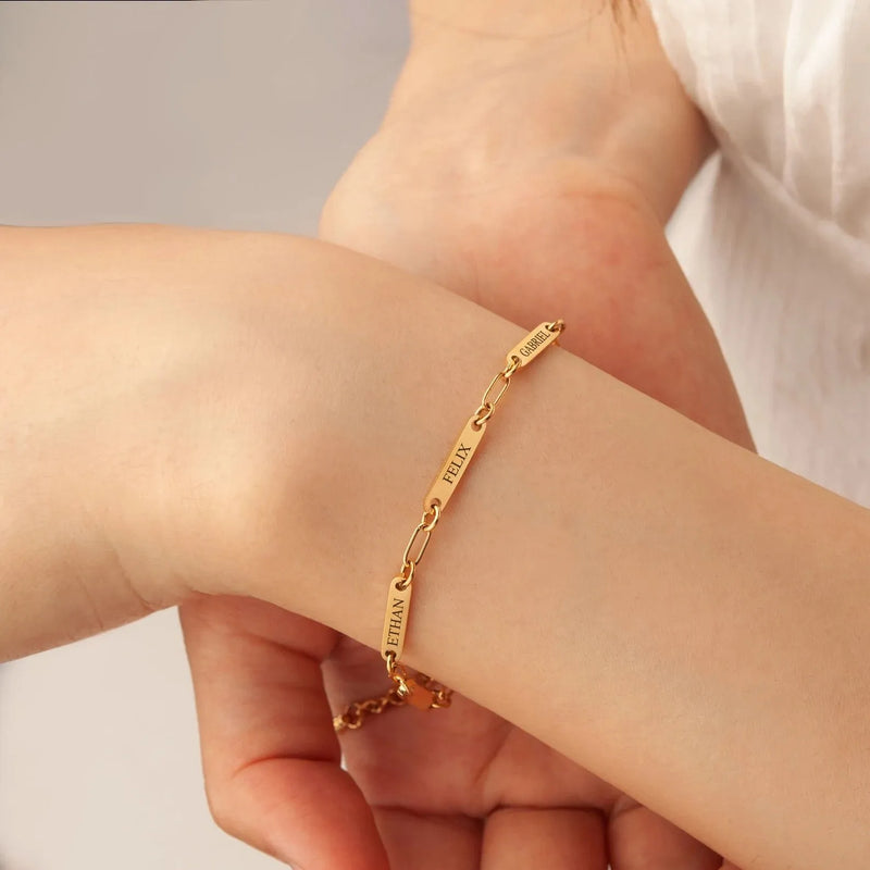 Mothers Day Gifts - Mom Bracelet Engraved Kids Name - Paperclip Chain Bracelet - Custom Name Bracelet - Multiple Name Bracelet New Mom Gift
