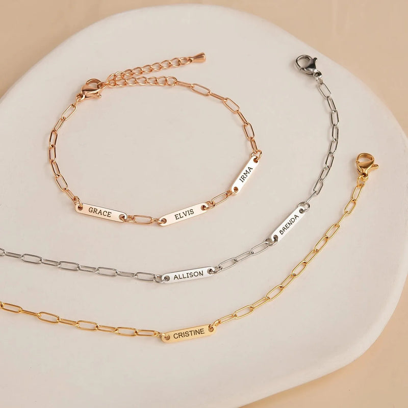 Mothers Day Gifts - Mom Bracelet Engraved Kids Name - Paperclip Chain Bracelet - Custom Name Bracelet - Multiple Name Bracelet New Mom Gift