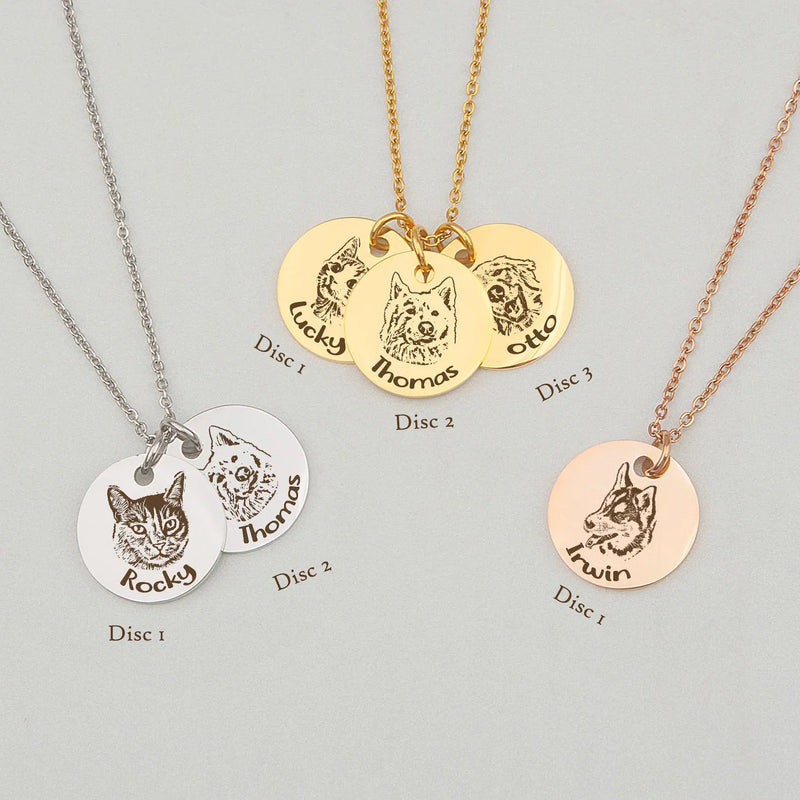 Personalized Pet Jewelry Gift for Pet Mom - Pet Portrait Custom - Dog Portrait Necklace - Engraved Portrait from Photo -Pet Memorial Jewelry