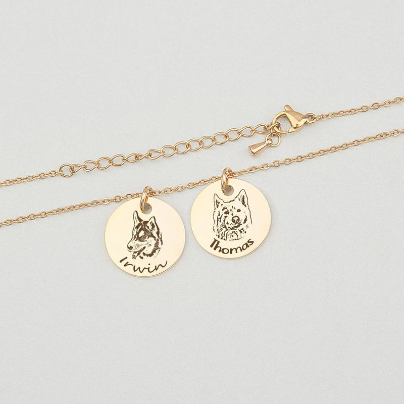 Personalized Pet Jewelry Gift for Pet Mom - Pet Portrait Custom - Dog Portrait Necklace - Engraved Portrait from Photo -Pet Memorial Jewelry