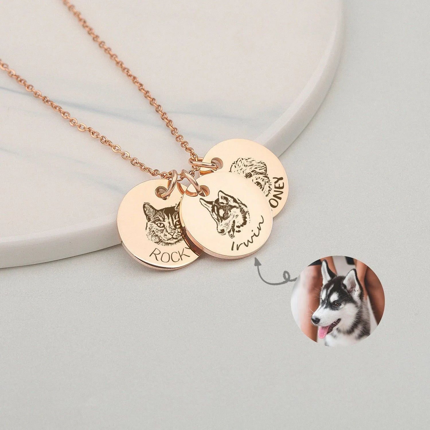Personalized Pet Jewelry Gift for Pet Mom - Pet Portrait Custom - Dog Portrait Necklace - Engraved Portrait from Photo -Pet Memorial Jewelry