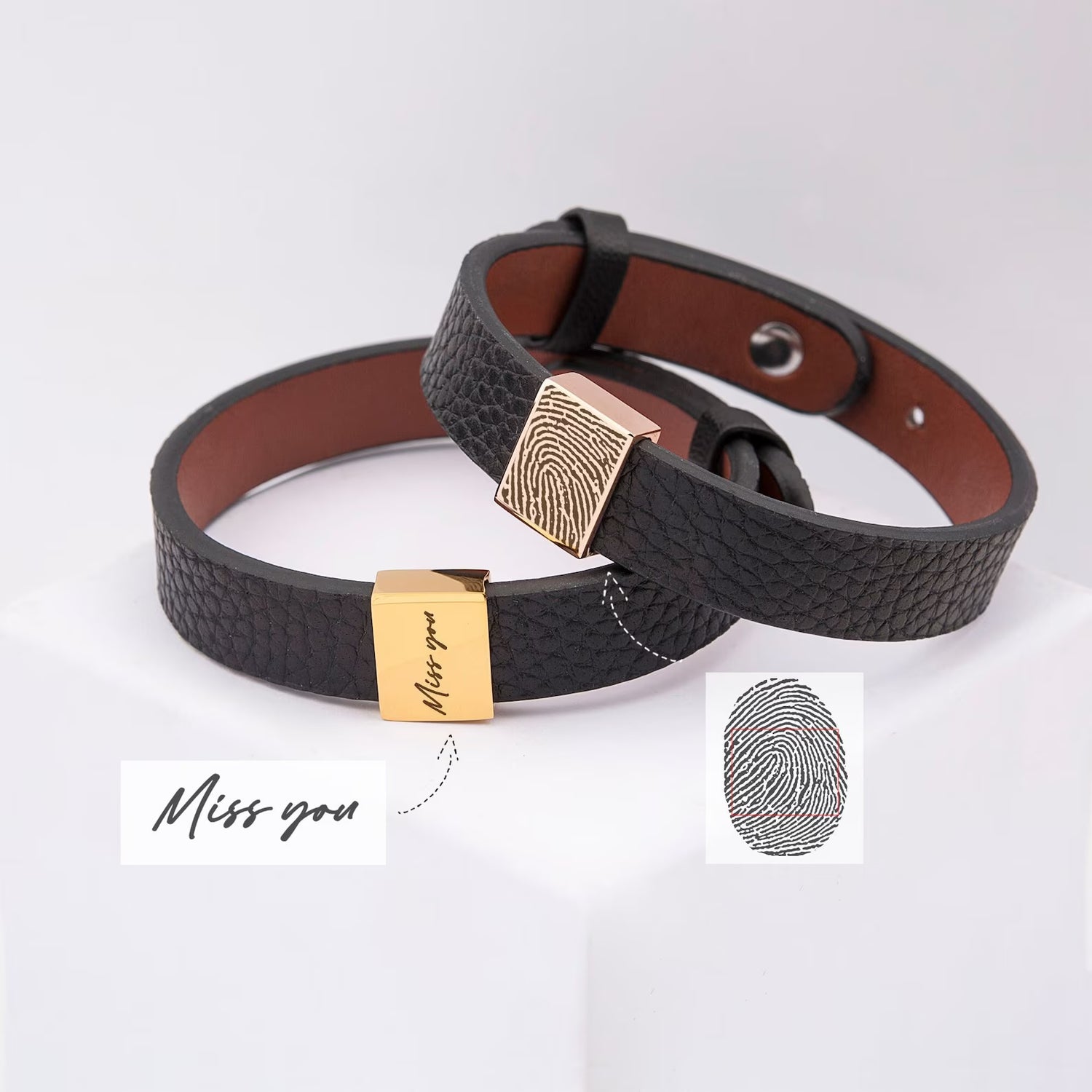 Fingerprint Bracelet Leather - Memorial Bracelet Personalized - Genuine Leather Bracelet - Fingerprint Jewelry - Unique Fathers Day Gifts