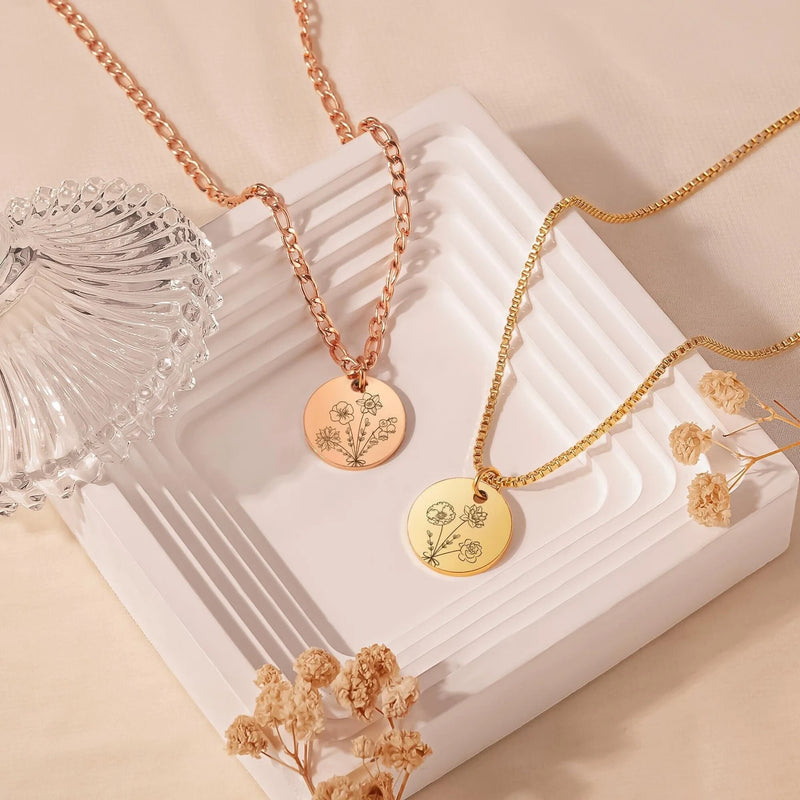 Mothers Day Necklace Handmade Jewelry • Combined Bouquet Flower Necklace • Personalized Necklace Engraved 2, 3, 4, 5 flowers • Gifts For Mom