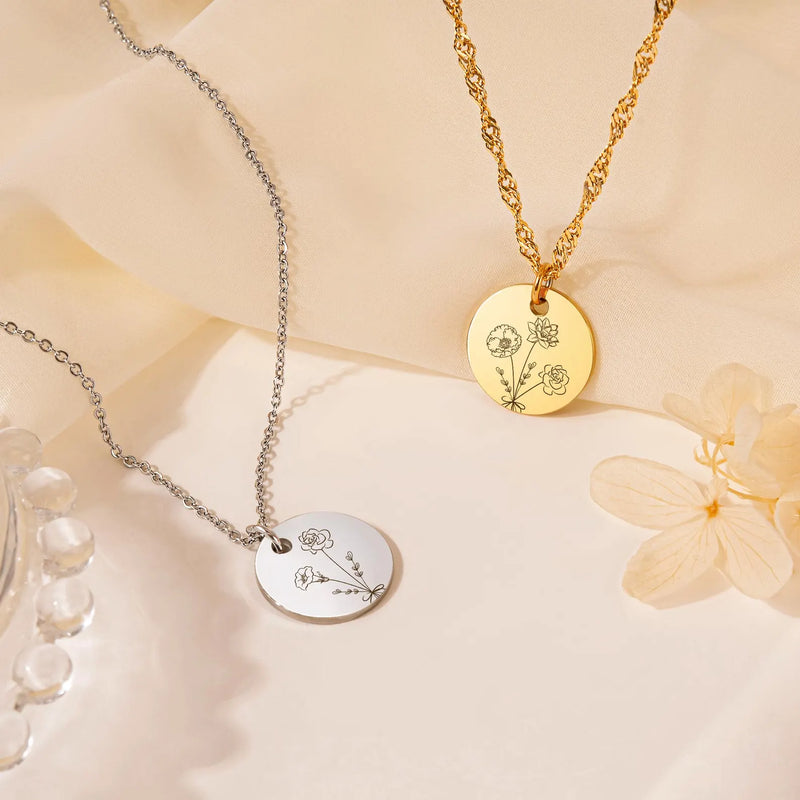 Mothers Day Necklace Handmade Jewelry • Combined Bouquet Flower Necklace • Personalized Necklace Engraved 2, 3, 4, 5 flowers • Gifts For Mom