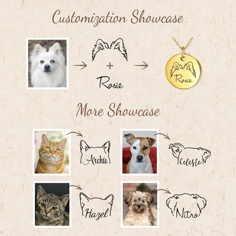 Dog Ear Name Necklace - Custom Actual Pet Ear Necklace - Dog Name Necklace - Pet Memorial Jewelry - Personalized Pet Jewelry for Women